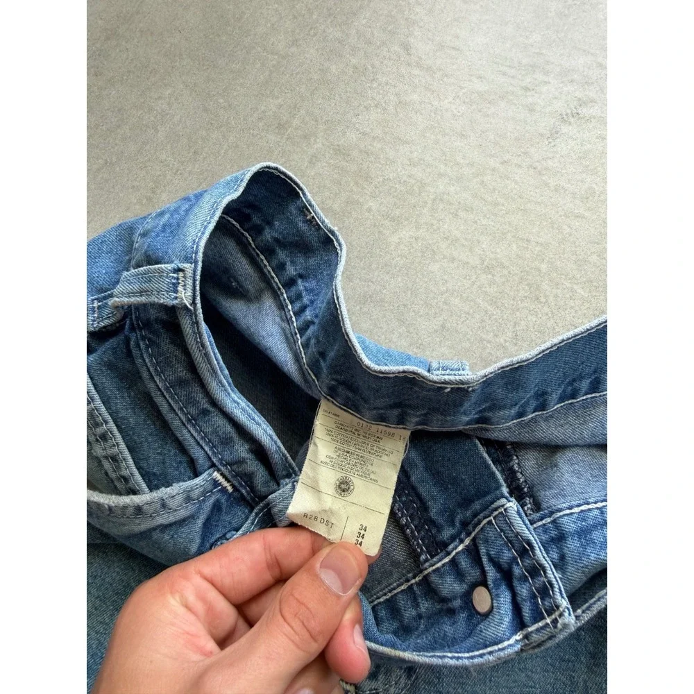 Vintage Carhartt R28 DST Mens 34 Blue Denim Carpenter Shorts Distressed Workwear - Picture 3 of 11